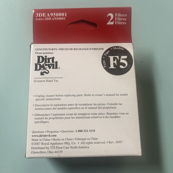 Dirt Devil Handheld Vacuum F5 Replacement Filters 2 per package OEM 3DEA950001 - Picture 3 of 5